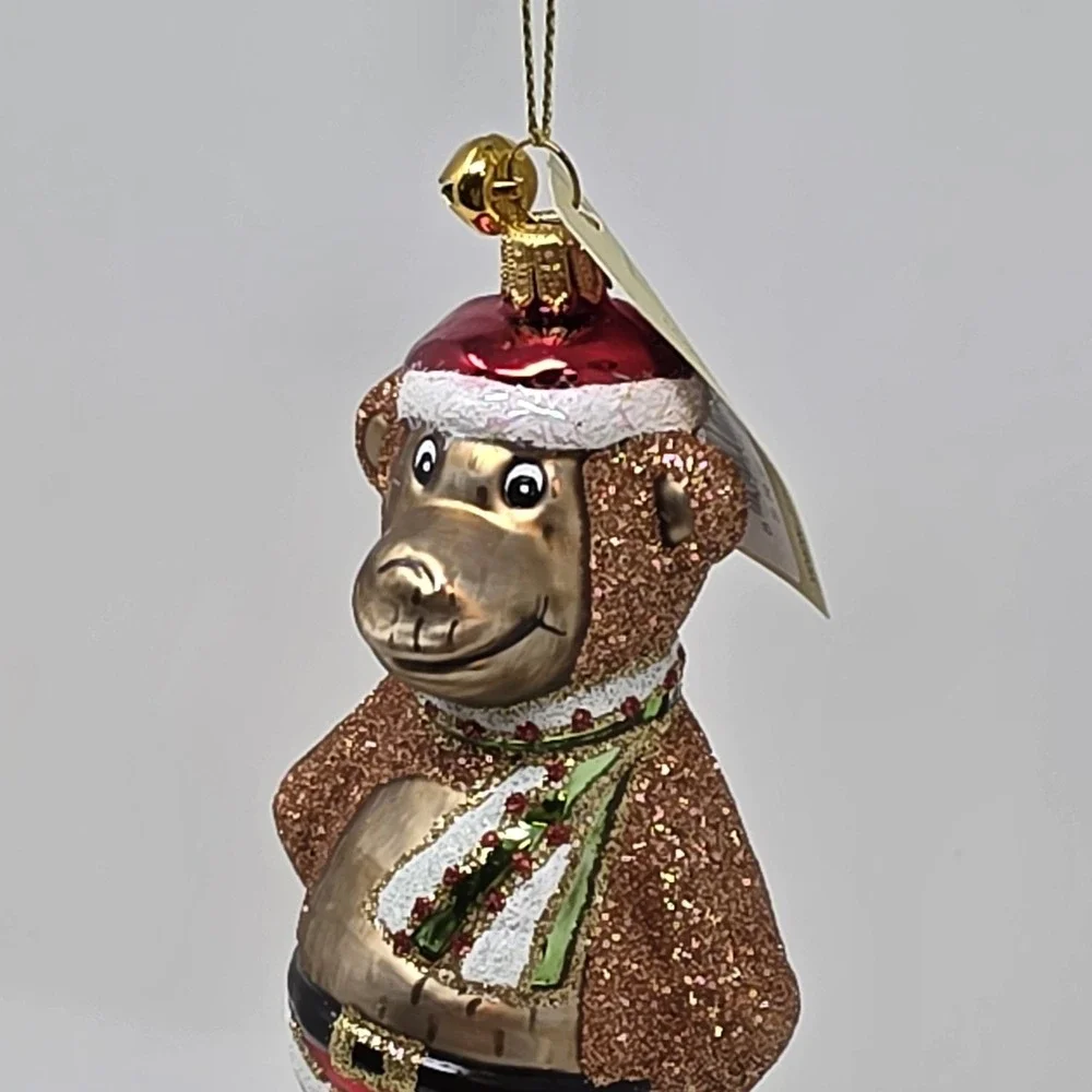 JingleNog Monkeyin Around White Ornament #80076 Hand Blown & Painted in Poland